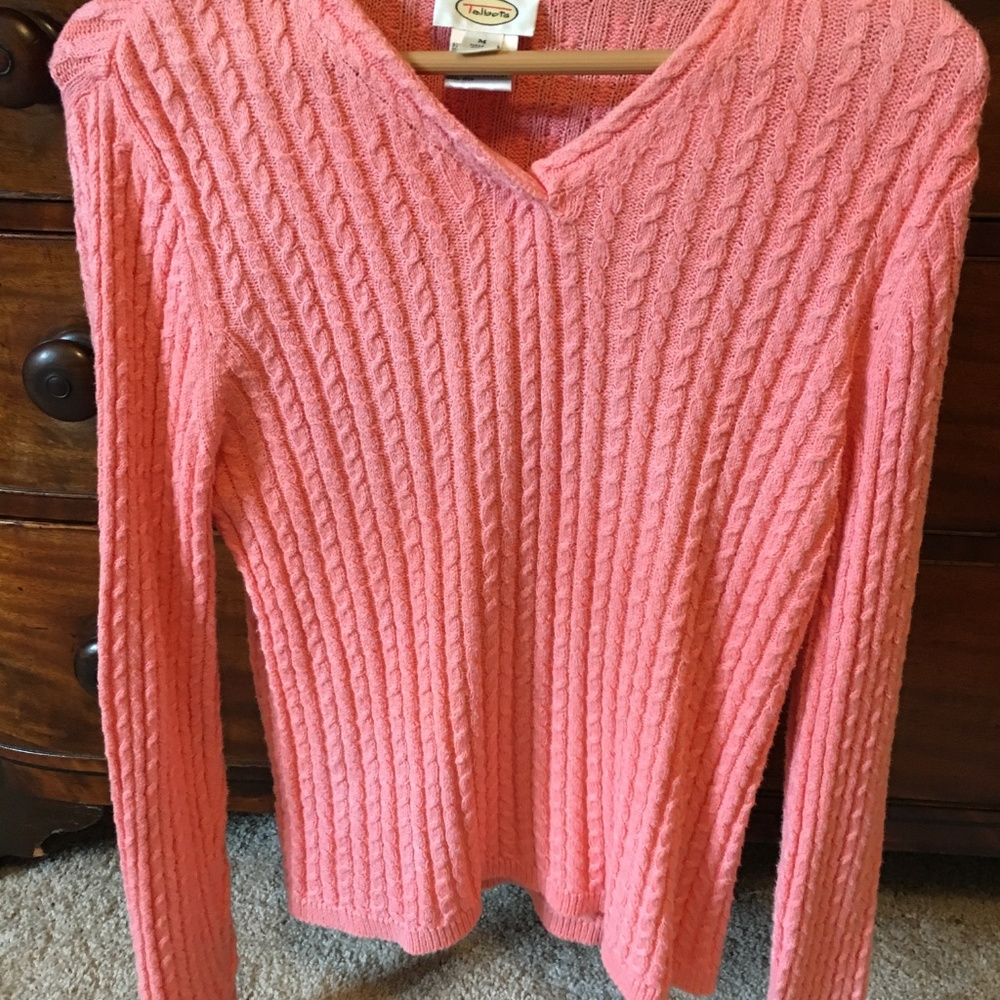 Talbots Cable Knit Sweater, Coral, Size M